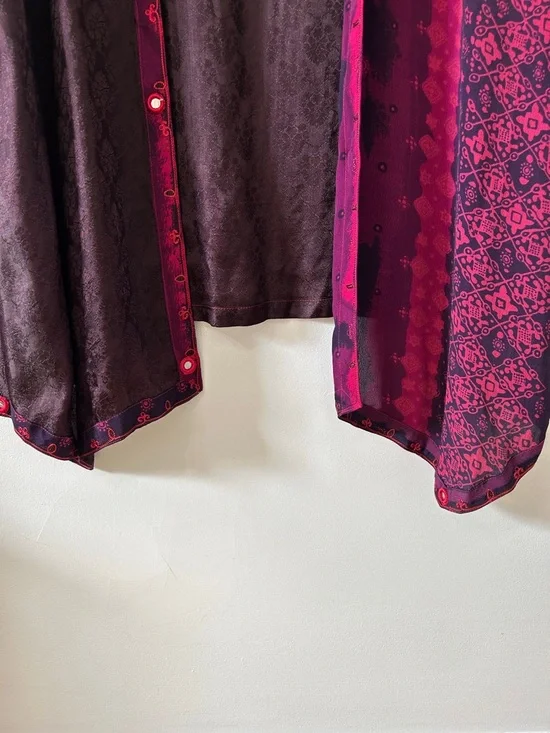 Tienda Ho Kimono Magenta/Burgundy India Print Boho Festival Open Front Duster - Picture 16 of 16
